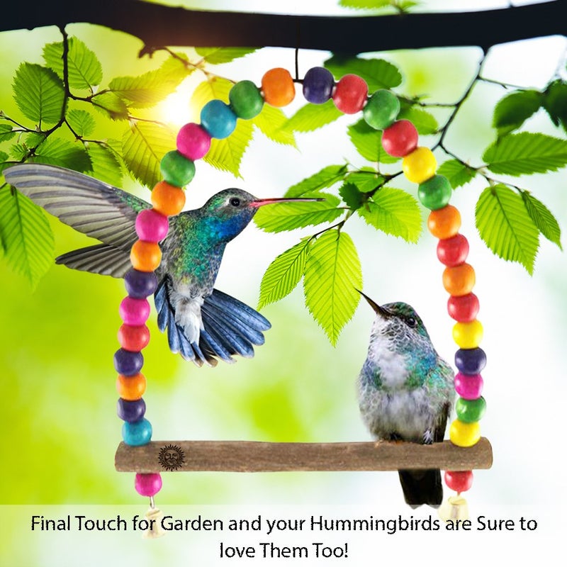SunGrow Colorful Parakeet Swing Toy with Bells, Cockatiel, Lovebird & Budgie Wooden Perch Stand, 8.5x6 Inches, Sturdy Rocking Gym, Small Bird Cage Accessories to Balance, Exercise & Training - Image 3